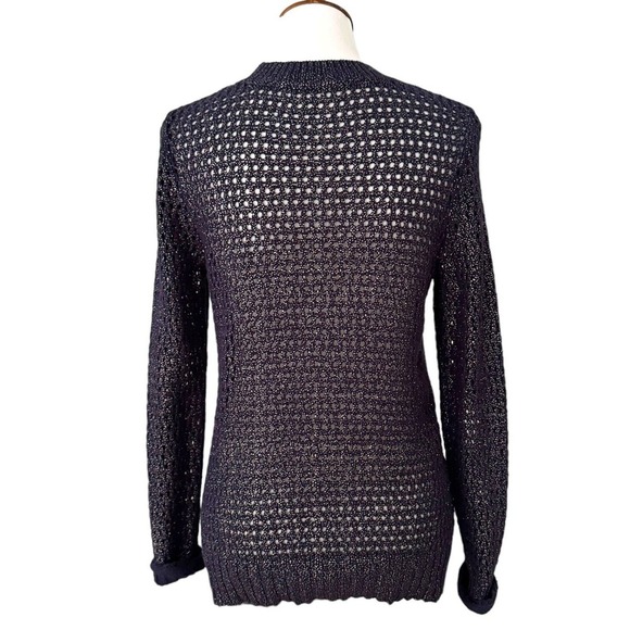 🍀Narcisco Rodriguez Pullover Sweater Blue Silver Open Knit Cotton Blend Small - Picture 4 of 10